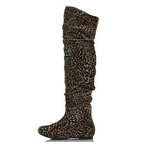 Leopard print knee high boots